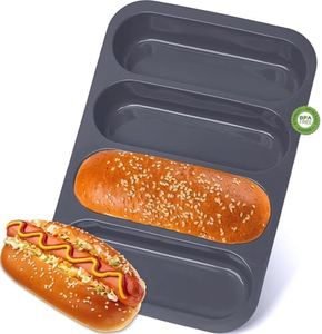 GDDGCUO Silicone Hotdog Bun Pan, 6 Inch Standard Hot dog Bun Mold, 4 Cup Non-stick Homemade Hotdog Bun Baking Pans, Mini Baguette Pans, Dishwasher Safe, 1 Pc (Grey)