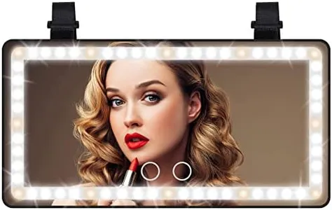 Mokoze Car Sun Visor Vanity Mirror With Led Light Self-Driving Travel Makeup Mirror ,Dimming Touch Control,Rechargeable Detachable,3 Color Lighting Modes (Black)