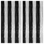 KatchOn, Black and Silver Fringe Curtain - Large, 6.4x8 Feet, Pack of 2 | Black and Silver Streamers Party Decorations | Black And Silver Party Decorations | Black and Silver Graduation Decorations