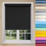 Window Roller Shades 80 x 90 cm UV Protection Thermal Properties Premium Fabric Fabric Window Roller Shades Blind No Drilling Required for Bathroom,The Office, Black