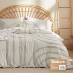 Bedsure Cotton Duvet Cover Queen Size - Tufted Arch Design Duvet Cover Set, 3-Piece Shabby Chic Boho Bedding, Soft and Breathable Comforter Cover for All Seasons (Linen Color, Queen, 90"x90")