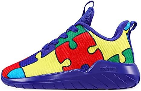 Kids Autism Awareness Shoes Boys Girls Fashion Running Athletic Walking Tennis Sneakers Jigsaw Puzzle Blue Big Kid 5