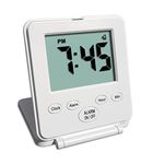 Digital Travel Alarm Clock - No Bells, No Whistles, Simple, Battery Operated, Alarm, Snooze, Small and Light, ON/OFF Switch, USA Top Selling for 2+ Years! White