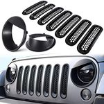 E-cowlboy Front Grille Mesh Inserts & Headlight Cover for Jeep Wrangler JK JKU 2007~2017【Upgrade Matte Black Clip-on Version】