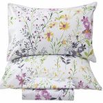 QSH Floral Queen Size Sheet Sets - Yellow Wild Flower Botanical Pattern Egyptian Cotton Printed Bedding Sheets Set Queen Size Bed Extra Breathable 4pcs Queen Sheet Set Deep Pocket 17.5"