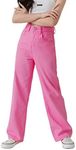 WDIRARA Girl's High Waist Marble Print Button Straight Leg Jeans Denim Pants Pink Plain 140