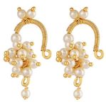 Vama Fashions Half Moon Or Peacock Shape Maharashtrian Traditional Press on Bugadi Upper Ear Clip on Earrings For Women & Girls (Pearl Bugadi Earring)