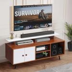 ABOUT SPACE TV Unit - Engineered Wood DIY TV Stand with Cable Hole Cabinet with Door, Adjustable Shelf, Open Display Shelves for WiFi Router Stand (Oak Red &White-L140 x B40 x H64 cm)