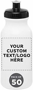 DISCOUNT PROMOS Custom 20 oz. Water Bottles with Push Cap Set of 50, Personalized Bulk Pack - Perfect for Gym, Hiking, Camping, Outdoor Sports - White