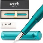 SCRIVI PENS Luxury Fountain Pen Set-[Green] Fountain Pens for Writing - Smooth Extra Fine Nib - Includes Refillable Ink Converter, 5 Ink Cartridges [Black & Blue], Gift Box - Elegant Calligraphy