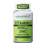 Health Veda Organics Natural Vitamin C Supplement 1000mg with Amla Extract, Zinc Bisglycinate, Ginger & Black Pepper | Immunity Booster, Antioxidant, Collagen & Skin Support | Vitamin C Tablets - 120 Tablets