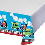 Creative Converting Colourful Train Plastic Tablecover-1 Pc, All Aboard