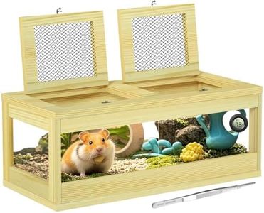 Large Hamster Cage, Solid Wood Gerbil Cage, Chewproof Hamster Cages and Habitats, Sliding Doors, Top Ventilation Window, Guinea Pig Cages for Small Animals, Dwarf, Syrian, Mice, 36" x 18" x 12"