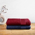 Wakefit Towels for Bath | 500 GSM | Bath Towel, Bath Towel for Men, Bath Towel for Women, Towels for Bath Large Size, Cotton Towels for Bath, Terry 100% Cotton 2 Pieces (Chilli Pepper, Navy Blue)