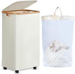 efluky Laundry Basket with Wheels, 100L (26.4 Gallon) Rolling Laundry Basket with Lid and Removable Inner Bag, Collapsible Dirty Clothes Basket with Wheels for Laundry Room, Bedroom & Bathroom, Beige