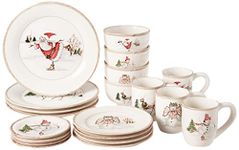 American Atelier Christmas Twig Holiday Dinnerware Set – 20-Piece Christmas-Themed Earthenware Dinner Party Collection, Unique Gift Idea for Christmas or Birthday Cream