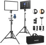 RALENO LED Video Lighting Kit, 2-Pack 192 LEDS Soft Video Panel Light with 180 cm Light Stands 1 Handbag, 3200K-5600K Built-in Batteries Studio Lights For YouTube/Video Recording/Photography/Streaming