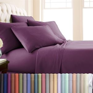 Southshore Fine Living, Inc. 7-Piece Split King Sheets Set for Adjustable Bed, 16-Inch Deep Pocket, Wrinkle-Free Microfiber Bedsheets, Fade Resistant Luxury Sheet Set Split King Size - Purple