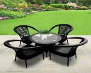 OMCCO Rattan and Wicker Garden Balcony 4 Seater Patio Table and Chair Set Garden Coffee Table Set with 1 Table and 4 Chairs Set Outdoor Furniture (Black)