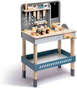 ROBUD Tool Bench Set for Toddlers Wooden Workbench Toy Workshop Construction Tools Bench Creative Pretend Play Toys Education Gift for Kid Boys Girls
