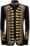 PYJTRL Mens Stylish Court Prince Black Velvet Gold Embroidery Blazer Suit Jacket (Black Gold, 46)
