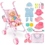 deAO My First Baby Dolls Pram, Children Baby Doll Stroller, Dolls Pushchair with Dolls Clothes, Role Play Toy, Adjustable Toy Pram, Dolls for 5 Year Old Girls, Gift for Christmas Birthday