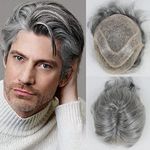 HAPPY&CC Toupee Men Mono Top with PU around and French Lace in Front Mens Toupee 20% 1B Black Color Mixed 80% Grey Hair Replacement System for Men(10X8,1B80)