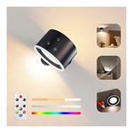 Coollamp Battery Operated Wall Lights, LED Up Down Wall Lamp with Touch & Remote Control, 15 RGB Ambience Warm White Lights, 4 Dimmings, 360° Rotation, Rechargeable Wall Sconce for Bedrooms Reading