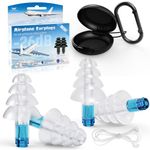 Ear Plugs for Airplane Ear Pressure Relief, 2 Pairs Adults Silicone Reusable Airplane Ear Plugs 26dB, with Silicone Connector Cord, Travel Essentials for Flying, Ear Protection Earplugs for Plane,Moto