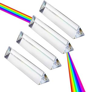 QFkris 4pcs 6 inch Clear Optical Lens Glass Triangular Prism for Photography Science Classroom Rainbow Maker Art Decor