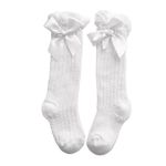 SYGA Baby Girls Mesh Nylon Bow Socks Suitable for Ages 0-3 Years(White)