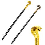 2 Pack Cobra Cane Costume Walking Cane Gold Snake Walking Stick, Egyptian Cobra Staff Scepter