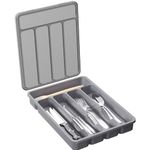 Lifewit Silverware Organizer with Lid, Covered Utensil Tray for Kitchen Drawer and Countertop, Plastic Cutlery and Flatware Storage Box for Spoons Forks Knives Holder Case, 5 Compartments, Gray