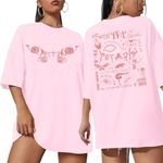 LOTUCY Butterflies Graphic Shirts Album Singer Merch for Women Alternative Pop Music Tshirt Music Concert Fan Tee Tops, Pink, X-Large