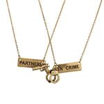 Lux Accessories Partners in Crime Handcuff Hand Cuff Gun BFF Best Friends Forever Matching Necklace Set