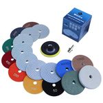 Waies 11 Packs 4 Inch Diamond Polishing Pads with M14 Backer Pad 9 PCS Wet/Dry Polish Pad Kit for Drill Grinder Polisher 50-10000 Grit Pads for Marble Tile Quartz Granite Concrete Countertop