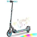 FanttikRide C9 Apex Electric Scooter for Kids Ages 8-12, Bluetooth Music Speaker, Colorful Rainbow Lights, 5/8/10MPH, 5 Miles Range, Adjustable Height, Foldable, Gift for Teens up to 132 lbs, Blue