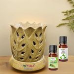 Mithila Handicrafts Ceramic Electric Lamp Crown Shaped Diffuser| Aroma Oil Burner for Aromatherapy| Home Decor Diffuser Set with Extra Bulb, Jasmine & Lemongrass Essential Oil 5ml Each