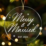 NewEleven Wedding Gifts, First Christmas Married Mr and Mrs Gifts, Wedding Gifts for Couples 2024, Bridal Shower Gifts, Couple Gifts for Newlywed, Wedding Decor, Merry and Married - Acrylic Ornament