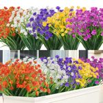 Alynsehom 10 Bundles Artificial Flowers Outdoor UV Resistant Fake Flowers Summer Decoration Floral DIY Tables Party Home Greenery Shrubs Plants Home Garden Decor (Mix Colors)