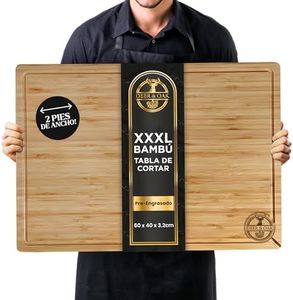 Deer & Oak - Tabla de cortar de bambú XXXL (60 x 40 x 3,2 cm), tabla de cortar de madera extragrande de doble cara, preengrasada con ranuras para jugo, asas laterales, apta para cuchillos y resistente