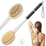 Back Scrubber Body Shower Brush: Massage & Exfoliation Dry Brush Anti Slip 18.1" Long Handle Bath Brush with Stiff and Soft Bristles - Showering Blood Circulation for Women Men Elderly (Black)