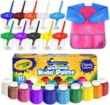 Washable Kids Paint 10 Colors, 10 No Spill Paint Cups for Kids with Lids, 10 Paint Brush Set, 1 Waterproof Kids Smock – Washable Paint Set for Kids Craft Project, Finger Painting Supplies Kit