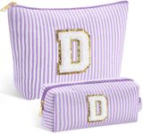 SEFORICO Initial Makeup Bags - Makeup Bag for Teen Girls Small Makeup Bag Toiletry Bag Cosmetic Travel Bag Teen Girl Gifts Teenage Gifts Birthday Gifts for Teen Girls Makeup Bag Organizer (Purple D)