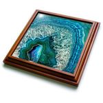 3dRose trv_266902_1 Luxury Aqua Blue Marble Agate Gem Mineral Stone Trivet with Tile, 8 by 8"