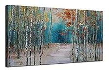 Ardemy White Birch Tree Canvas Wall Art Blue Forest Painting Landscape Picture, Nature Artwork Modern Large Size Framed for Living Room Bedroom Bathroom Dinning Room Home Office Wall Decor, 48"x24"