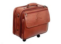 Sukeshcraft Real Leather Briefcase Suitcase Laptop Bag on Wheel Telescopic Handle