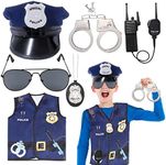 Keymall Kids Police Officer Costume 6 Pcs Cop Accessories Set Including Hat Vest Sunglasses Badge Holder Handcuff Walkie Talkie for Halloween Dress Up Party Role Playing (Set A)