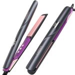 Ceramic Hair Straighteners and Curlers in One: LANDOT Professional Straightening Curling Iron for Straighten Curl Wave Women Hair - Dual Voltage Flat Iron with Adjustable Heat Settings 120-230℃