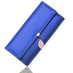 Roulens Ladies Purse, RFID Blocking PU Leather Wallet for Women Leaf Pendant Zipper Coin Long Purse with Multiple Card Slots and Roomy Compartment